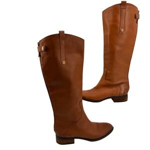Sam Edelman Penny Boots Women 8.5M Cognac Leather Knee High Riding Back Zip